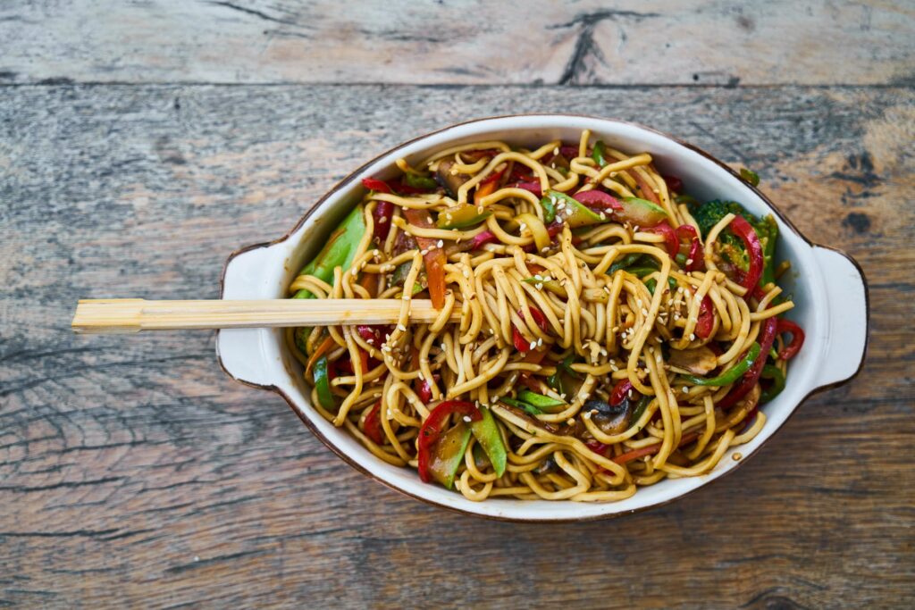 stir fry noodles in bowl